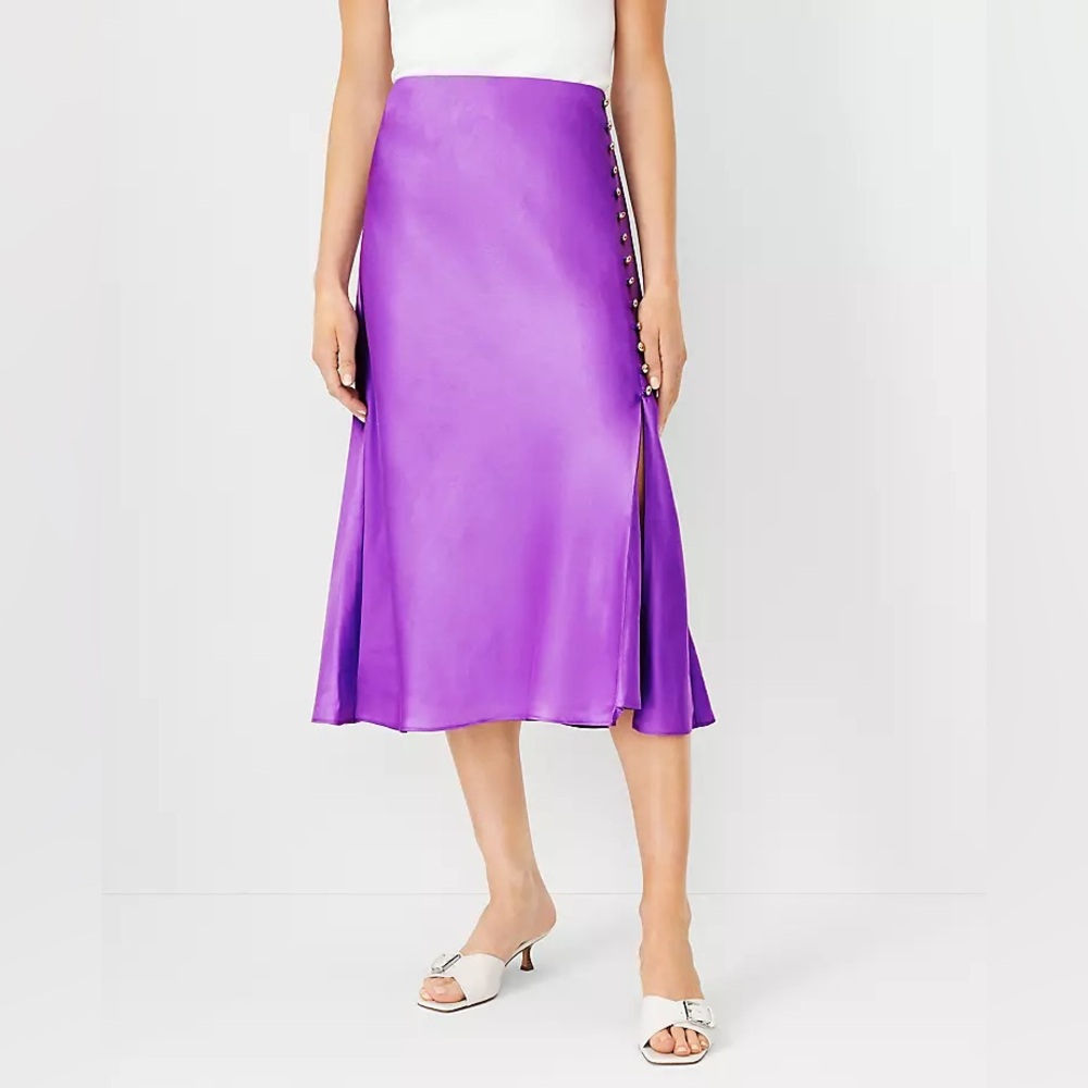 Ann Taylor Vibrant Purple Midi Skirt Size XL nwt